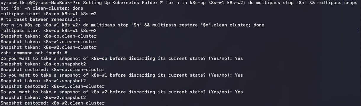 Snapshotting the clean cluster state with Multipass