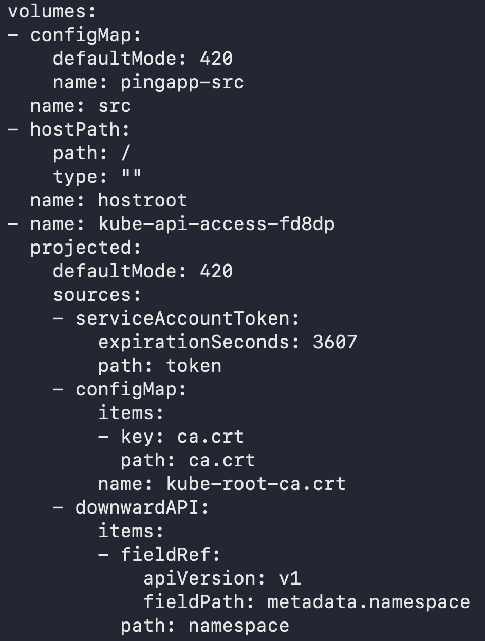The pod&rsquo;s privileged and hostPath settings